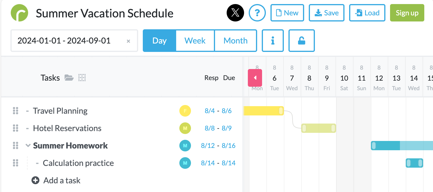 Free Gantt Chart No Sign up No Log in
